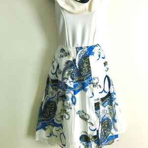 Blue and White Tahari Cotton Voile Skirt